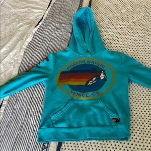 Aviator Nation Blue Hoodie with Rainbow Accents